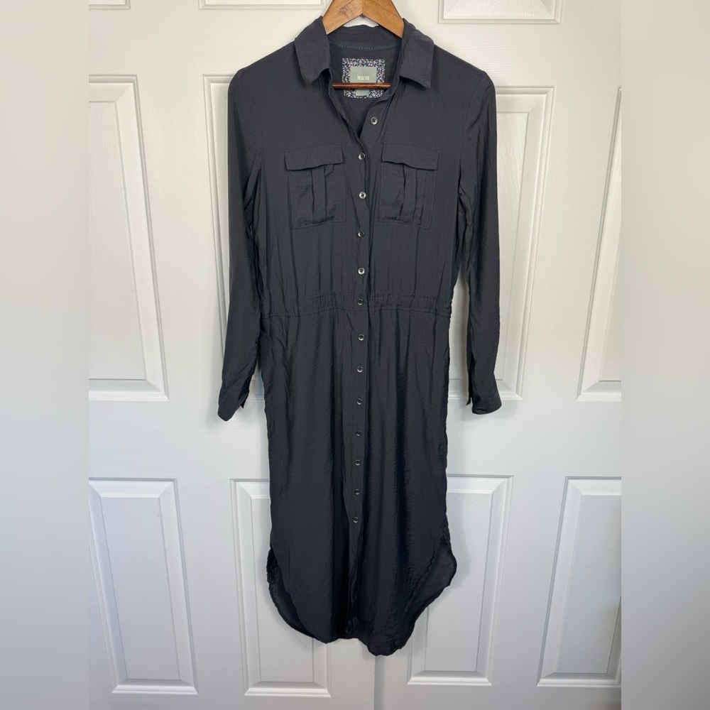 Anthropologie‎ Maeve Charcoal Gray Button Down Midi Shirt Dress Size 2